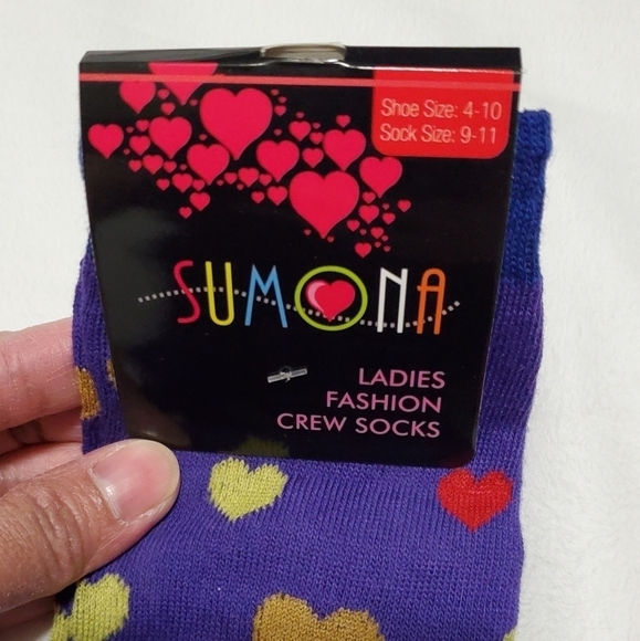 2pairs Red & Purple Hearth Print Sumona Crew Socks - Picture 4 of 7